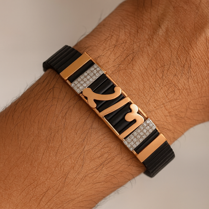 Premium Ram Men’s Bracelet Rose Gold CZ Plate with Black Ceramic Stretch Band