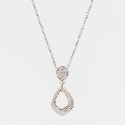 Modern Drop Pendant Necklace White Gold Finish with CZ Cluster Design