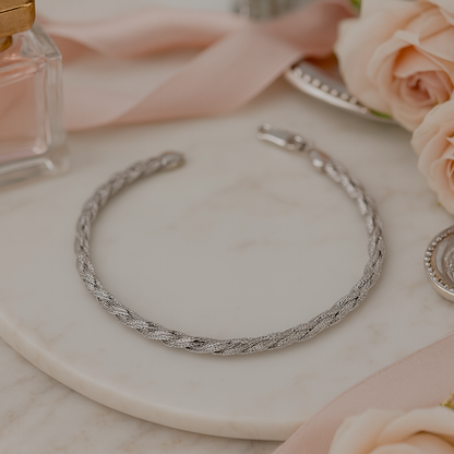 Elegant Silver Braided Rope Anklet for Women & Girls | Minimal Textured Daily Wear Adjustable Ankle Bracelet