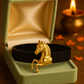 Premium Horse Design Men’s Bracelet Black Ceramic Stretch Band with Gold 3D Running Horse