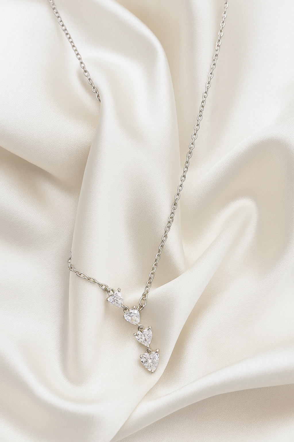 Elegant Heart Drop Necklace with CZ Stones in White Gold Finish
