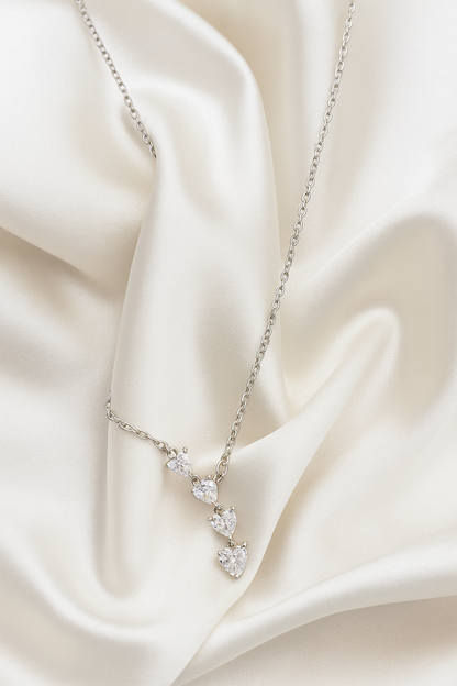 Elegant Heart Drop Necklace with CZ Stones in White Gold Finish
