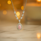 Pink Teardrop Pendant Necklace White Gold Finish with Halo CZ Stones