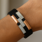 Premium Men’s Bracelet Black Ceramic Stretch Band with Silver ZigZag CZ Designer Plate