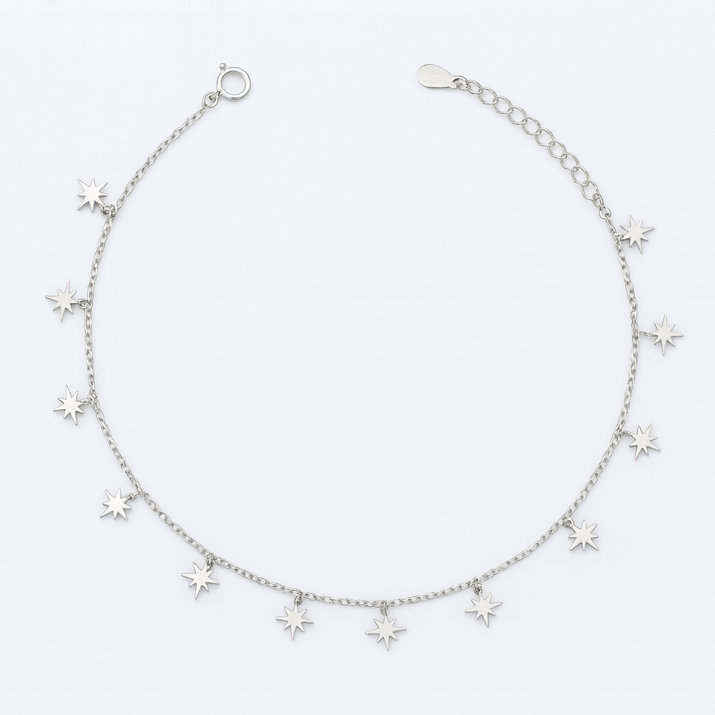 Elegant Silver Starburst Charm Anklet for Women & Girls | Dainty Celestial Daily Wear Adjustable Chain Anklet