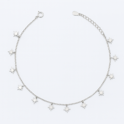 Elegant Silver Starburst Charm Anklet for Women & Girls | Dainty Celestial Daily Wear Adjustable Chain Anklet