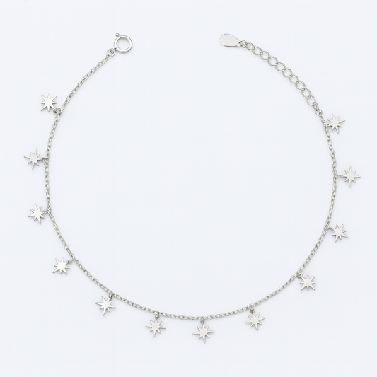 Elegant Silver Starburst Charm Anklet for Women & Girls | Dainty Celestial Daily Wear Adjustable Chain Anklet