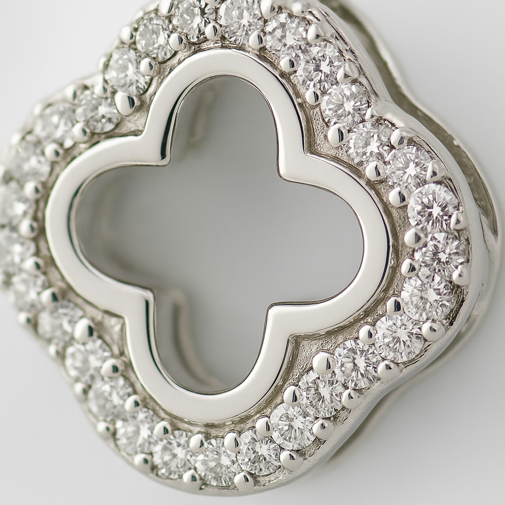 Silver Clover Shape Diamond-Studded Pendant Necklace for Women