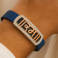 Premium Ram Name Men’s Bracelet Blue Ceramic Stretch Band with Rose Gold CZ Frame