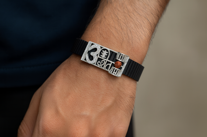 Shiva Trishul Damru Rudraksha Men’s Bracelet Rose-Gold Ceramic Stretch Band with CZ Devotional Detailing