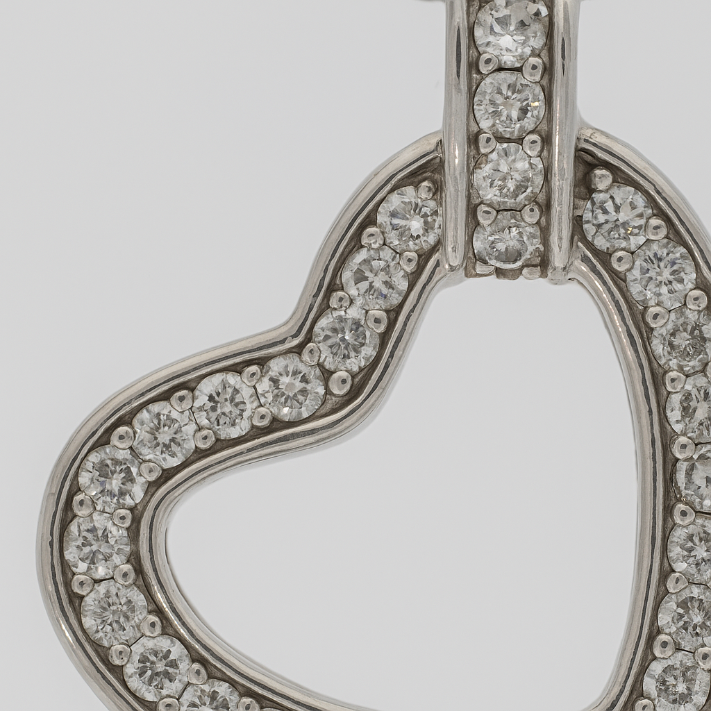 Elegant Open Heart Pendant Necklace with CZ Stones in White Gold Finish