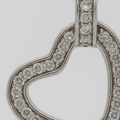 Elegant Open Heart Pendant Necklace with CZ Stones in White Gold Finish