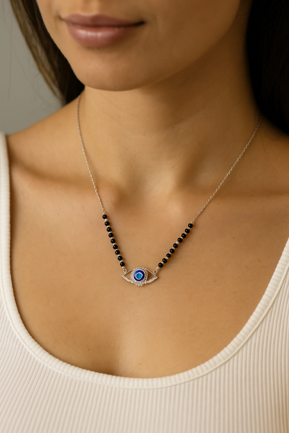 Silver-Evil-Eye-Pendant-Black-Beads-Necklace-For-Women