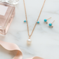 Rose Gold Pearl Pendant Necklace with Blue Beads for Women