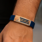 Premium Ganesha Men’s Bracelet Blue Ceramic Stretch Band with Rose-Gold CZ Devotional Plate