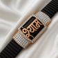Premium Shyam Name Men’s Bracelet Black Ceramic Stretch Band with Rose Gold CZ Plate