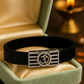 Om Religious Men’s Bracelet Black Ceramic Stretch Band with Silver CZ Devotional Plate