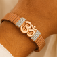Premium Om Designer Men’s Bracelet Rose-Gold Ceramic Stretch Band with CZ Studded Side Detailing
