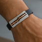 Premium Geometric Men’s Bracelet Black Ceramic Stretch Band with Rose Gold CZ Plate