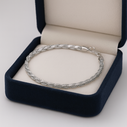 Elegant Silver Braided Rope Anklet for Women & Girls | Minimal Textured Daily Wear Adjustable Ankle Bracelet