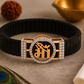 Premium Maa Logo Men’s Bracelet Black Ceramic Stretch Band with Rose Gold CZ Plate