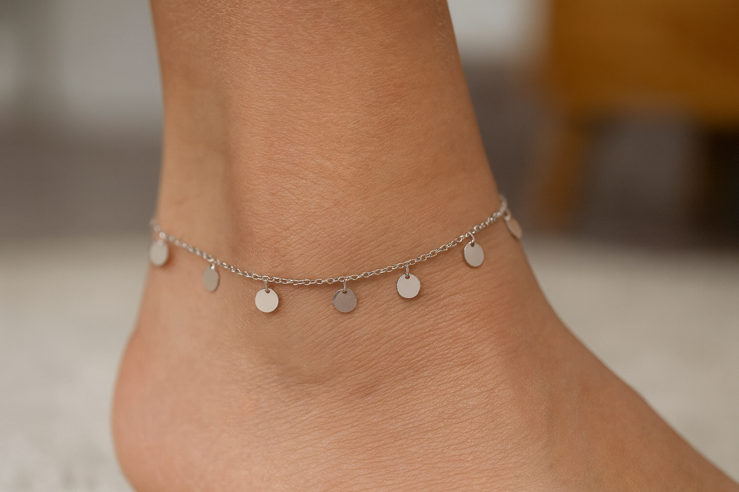 Elegant Silver Coin Charm Anklet for Women & Girls | Minimal Daily Wear Adjustable Chain Anklet