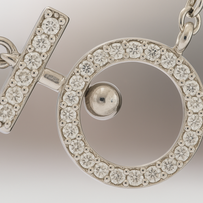 Premium Toggle Design Women’s Necklace White Gold Finish with CZ Circle Pendant