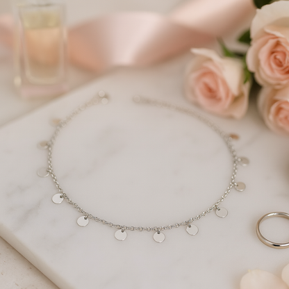 Elegant Silver Coin Charm Anklet for Women & Girls | Minimal Daily Wear Adjustable Chain Anklet
