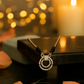Silver Tone CZ Circle Pendant Necklace with Black Beads for Women