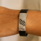 Premium Men’s Designer Bracelet Black Ceramic Stretch Band with Silver CZ Engraved Plate