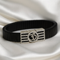 Om Religious Men’s Bracelet Black Ceramic Stretch Band with Silver CZ Devotional Plate