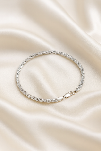Elegant Silver Braided Rope Anklet for Women & Girls | Minimal Textured Daily Wear Adjustable Ankle Bracelet