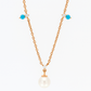 Rose Gold Pearl Pendant Necklace with Blue Beads for Women
