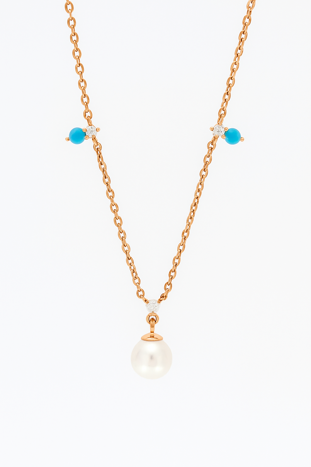 Rose Gold Pearl Pendant Necklace with Blue Beads for Women