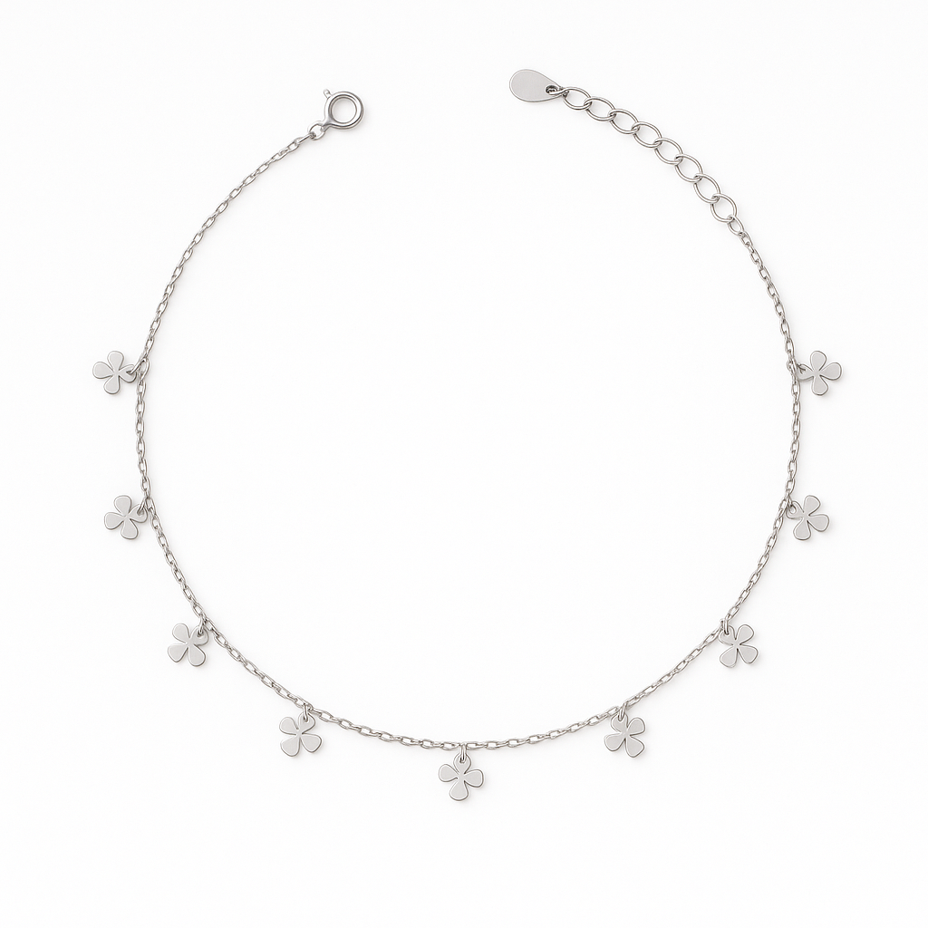 Elegant Silver Clover Charm Anklet for Women & Girls | Minimal Daily Wear Adjustable Chain Anklet