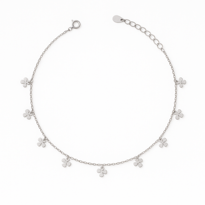 Elegant Silver Clover Charm Anklet for Women & Girls | Minimal Daily Wear Adjustable Chain Anklet
