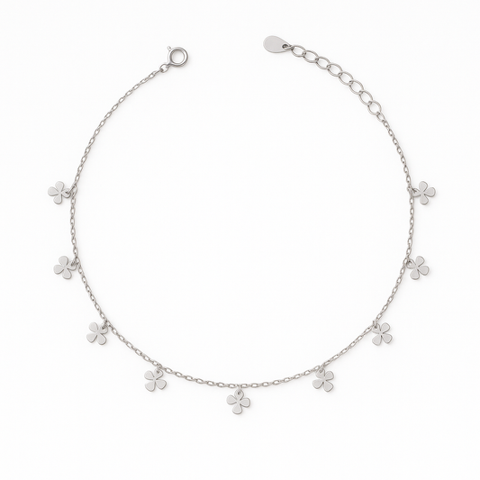 Elegant Silver Clover Charm Anklet for Women & Girls | Minimal Daily Wear Adjustable Chain Anklet