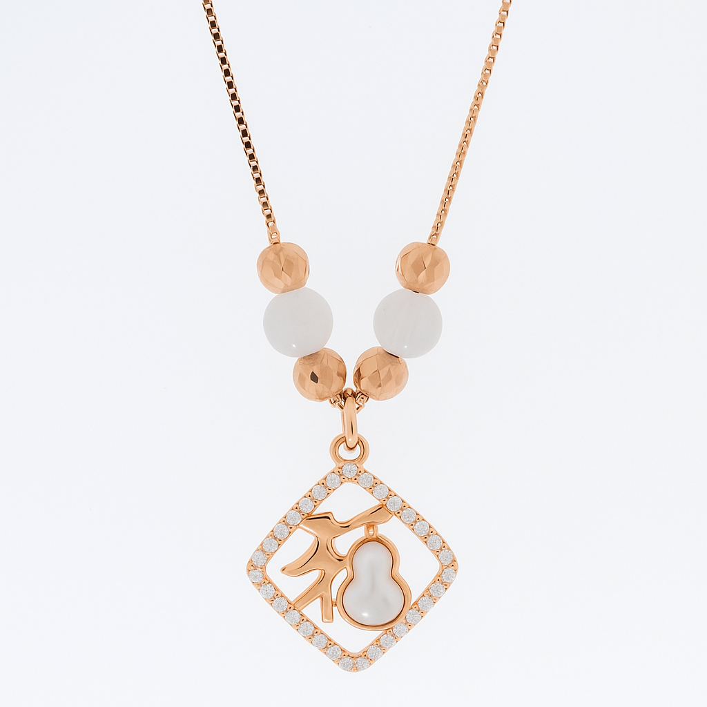 Elegant Rose Gold Pearl Gourd Pendant Necklace with Beads for Women