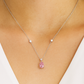 Pink Teardrop Pendant Necklace White Gold Finish with CZ Accents