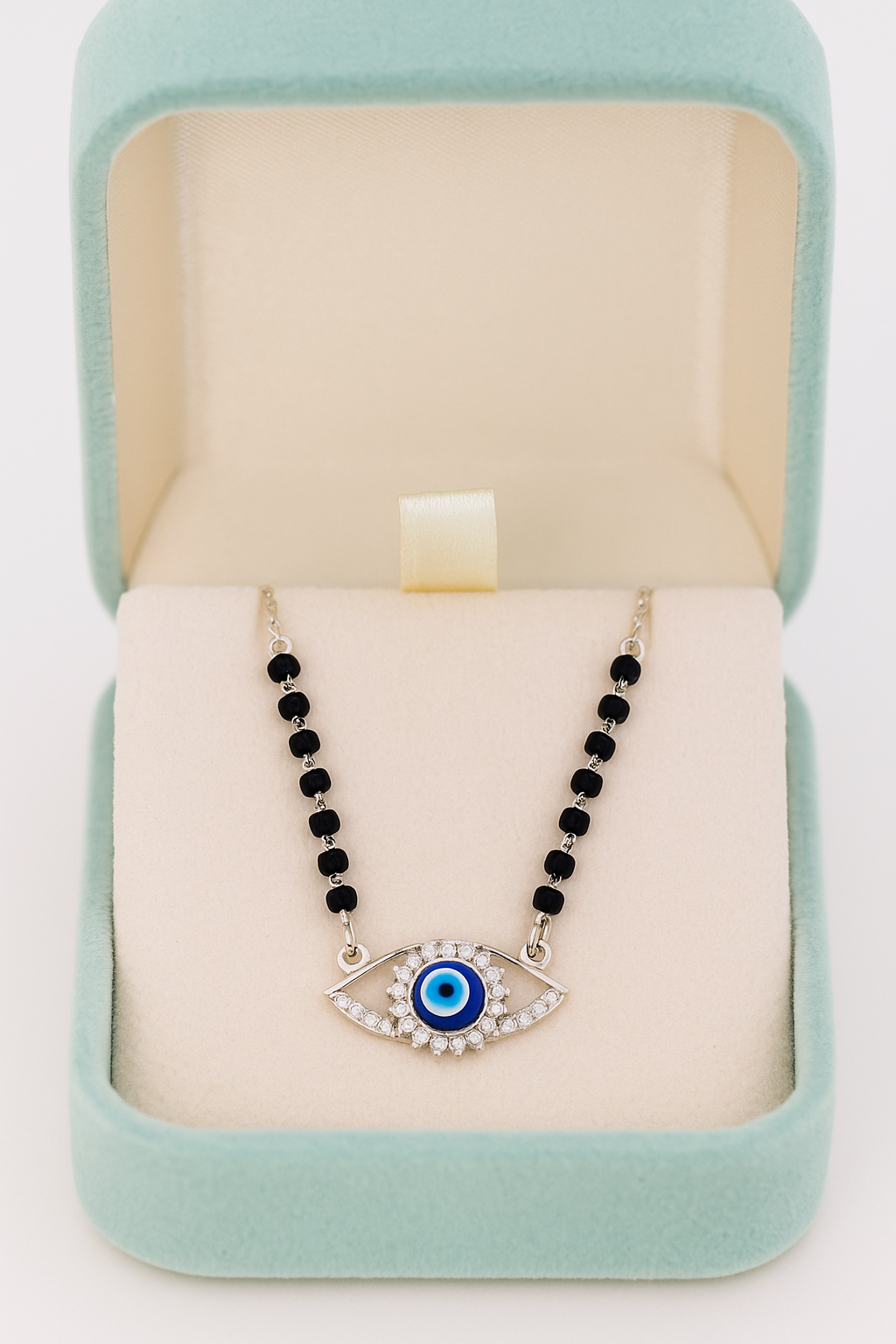 Silver-Evil-Eye-Pendant-Black-Beads-Necklace-For-Women