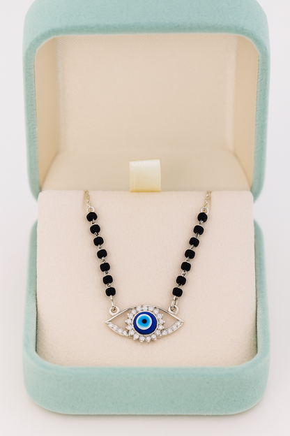 Silver-Evil-Eye-Pendant-Black-Beads-Necklace-For-Women