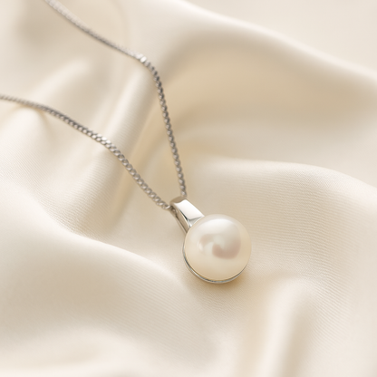 Classic Pearl Pendant Necklace with White Gold Finish