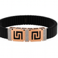 Premium Greek Pattern Men’s Bracelet Black Ceramic Stretch Band with Rose Gold CZ Accents
