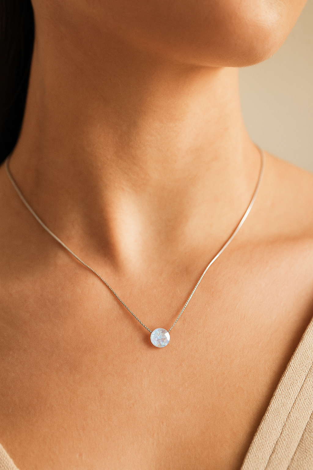 Silver Moonstone Solitaire Necklace for Women – Minimal & Elegant