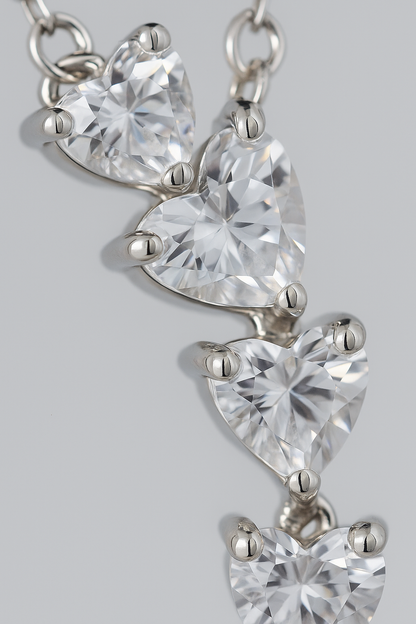 Elegant Heart Drop Necklace with CZ Stones in White Gold Finish