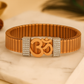 Premium Om Designer Men’s Bracelet Rose-Gold Ceramic Stretch Band with CZ Studded Side Detailing