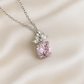 Pink Floral CZ Pendant Necklace in White Gold Finish