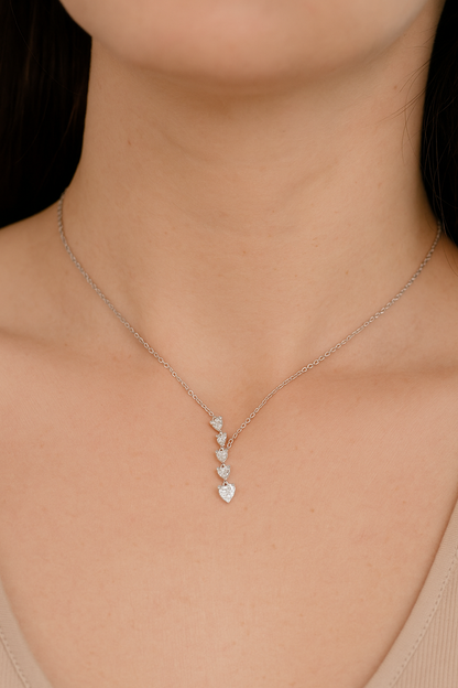 Elegant Heart Drop Necklace with CZ Stones in White Gold Finish
