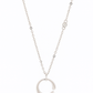 Minimal C-Shape Pendant Necklace White Gold Finish with Single CZ Stone