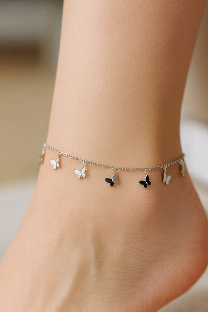 Elegant Silver Butterfly Charm Anklet for Women & Girls | Minimal Daily Wear Adjustable Chain Anklet